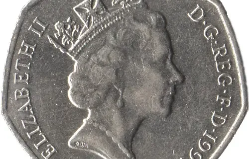 British 50 pence Coin Obverse 1997 Accepted For Exchange