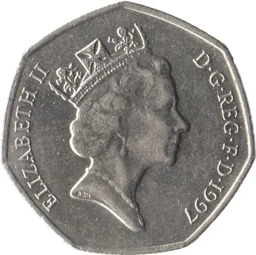 British 50 pence Coin Obverse 1997 Accepted For Exchange