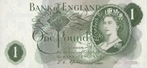 British 1 Pound Banknote Front Issued 1960 accepted for exchange