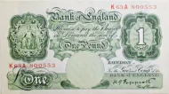 British 1 Pound Banknote (Britannia Green) Issued 1928 Front accepted for exchange