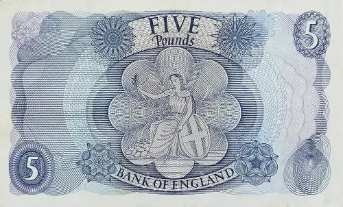 Bank of England 5 Pounds banknote (HM the Queen portrait type) Front Accepted for exchange 1963