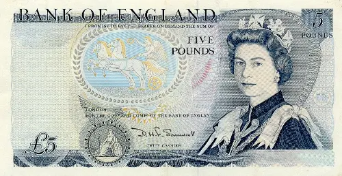 British 5 Pound Note (Duke of Wellington) Front Issued 1971 Accepted For Exchange
