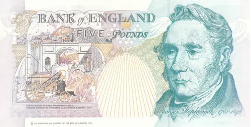 British 5 Pound (George Stephenson) Banknote Front Issued 1993 Accepted For Exchange