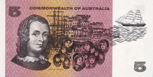 Australian 5 dollar Commonwealth of Australia banknote obverse accepted for exchange