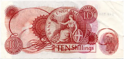 Bank of England 10 Shillings banknote (HM Queen Portrait) Front Accepted for exchange 1961
