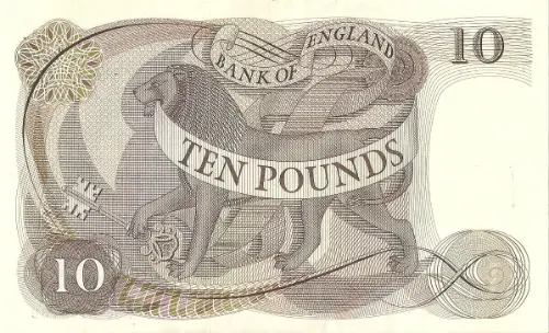 Bank of England 10 Pound Sterling banknote (HM Queen Portrait) Front Accepted for exchange 1964
