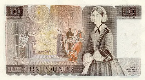 British 10 Pound Banknote (Florence Nightingale) Front Issued 1975 Accepted For Exchange