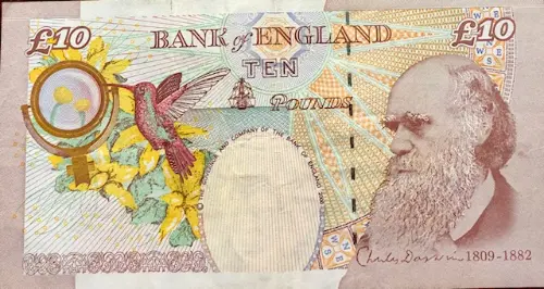Bank of England 10 Pounds banknote (Charles Darwin) Front Accepted for exchange 2000