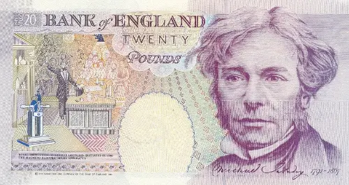 British 20 Pound Banknote (Michael Faraday) Front Issued 1991 Accepted For Exchange