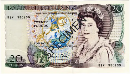 Bank of England 20 Pounds Banknote (William Shakespeare) Front Accepted For exchange 1970