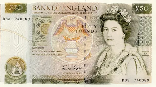 Bank of England 50 Pounds Banknote (Sir Christopher Wren) Front accepted for exchange issued 1981