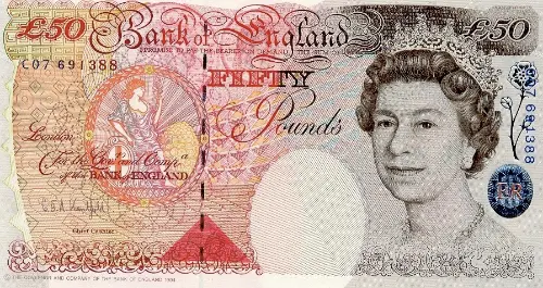 British 50 Pound Banknote (Sir John Houblon) Front Issued 1994 Accepted For Exchange