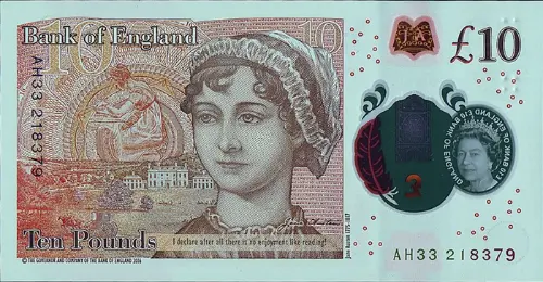 Current 10 Pound Bank of England (Jane Austen) Banknote 2017 Front Accepted For Exchange