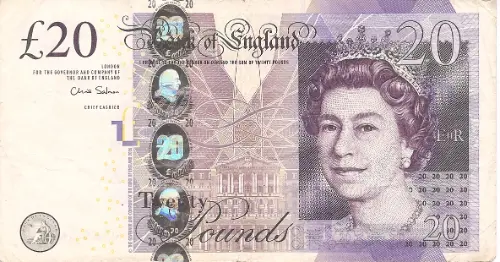 Current 20 Pound Bank of England (Adam Smith) Banknote 2007 Front Accepted For Exchange