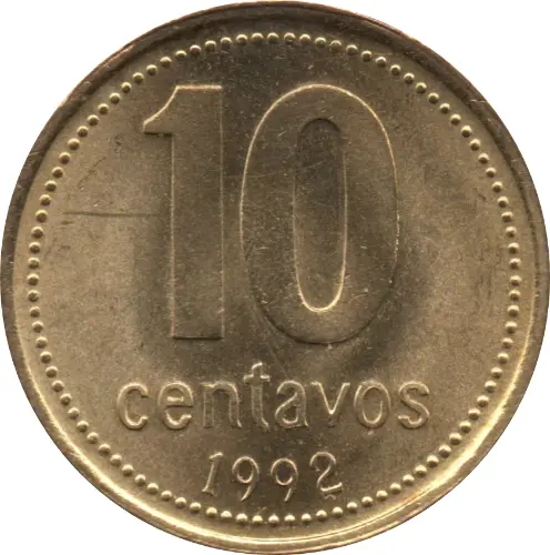 Argentine Peso 10 Centavos Coin Front Issued 1992 Accepted for Exchange