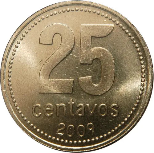 Argentine Peso 25 Centavos Coin Front Issued 1992 Accepted for Exchange