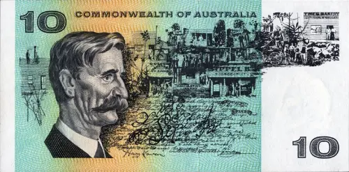 Australian 10 dollar Commonwealth of Australia banknote obverse accepted for exchange