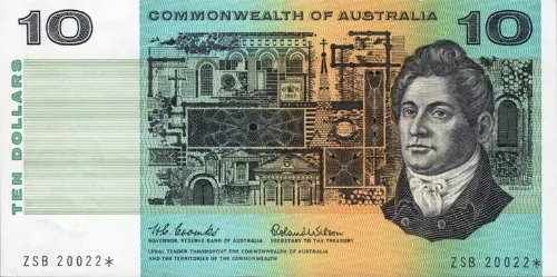 Australian 10 dollar Commonwealth of Australia banknote obverse accepted for exchange