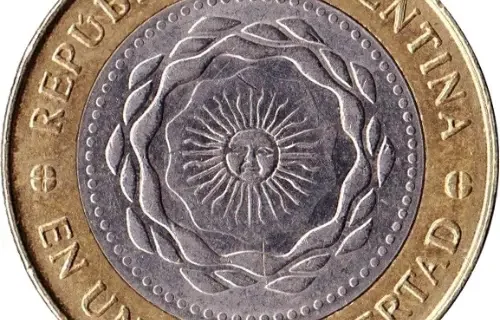 Argentine Peso 2 Argentine Peso Coin Front Issued 2010 Accepted for Exchange