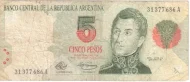 5 Argentine Peso Banknote 1st Series (José de San Martin) Front Issued 1992 Accepted For Exchange