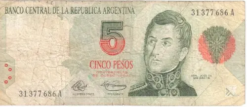 5 Argentine Peso Banknote 1st Series (José de San Martin) Front Issued 1992 Accepted For Exchange