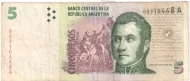 5 Argentine Peso Banknote 2nd Series (José de San Martin) Front Issued 1997 Accepted For Exchange