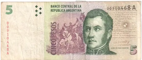 5 Argentine Peso Banknote 2nd Series (José de San Martin) Front Issued 1997 Accepted For Exchange