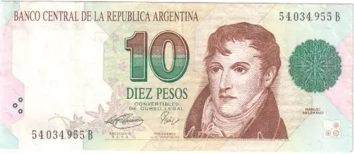 10 Argentine Peso Banknote 1st Series (Manuel Belgrano) Front Issued 1992 Accepted For Exchange
