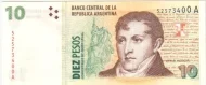 10 Argentine Peso Banknote 2nd Series (Manuel Belgrano) Front Issued 1997 Accepted For Exchange