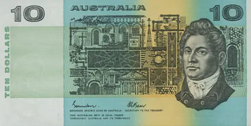 Australian 10 dollar banknote first issued 1974 obverse accepted for exchange