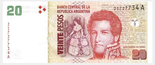 20 Argentine Peso Banknote 2nd Series (Juan Manuel de Rosas ) Front Issued 1997 Accepted For Exchange
