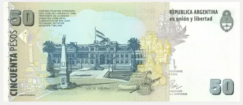 50 Argentine Peso Banknote 2nd Series (Domingo Faustino) Front Issued 1997 Accepted For Exchange