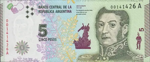 5 Argentine Peso Banknote 3rd Series (José de San Martin) Front Issued 2015 Accepted For Exchange