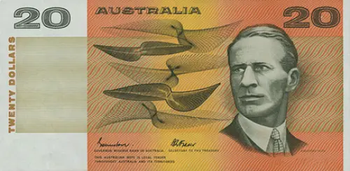 Australian 20 dollar banknote 1974 series obverse accepted for exchange