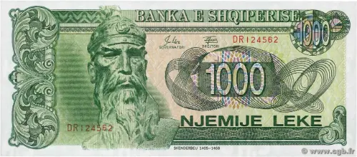 1000 Albanian Lek Banknote (Skanderbeg) Front Issued 1992 Accepted For Exchange
