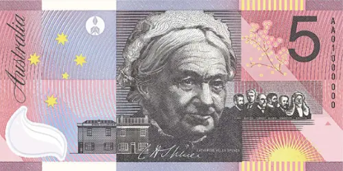 Australian 5 dollar banknote Federation Sir Henry Parks front side accepted for exchange