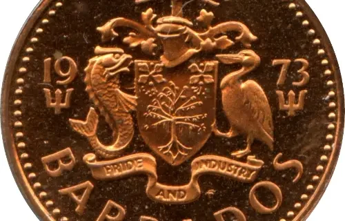 1 Cent Barbadian Dollar Coin Issued 1973 Front Accepted For Exchange