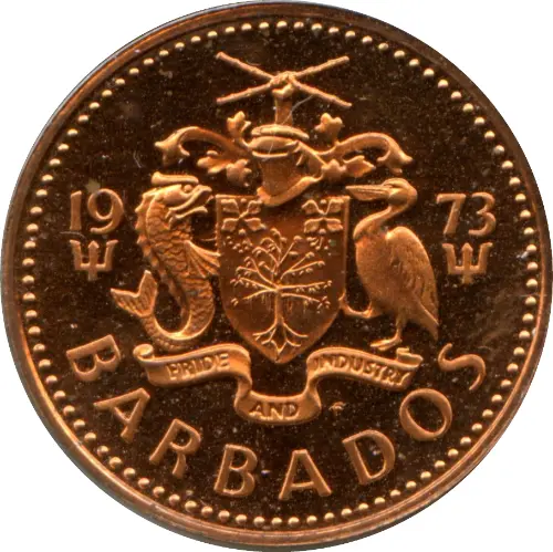 1 Cent Barbadian Dollar Coin Issued 1973 Front Accepted For Exchange