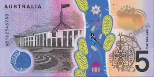 Australian 5 dollar banknote series 2016 obverse accepted for exchange