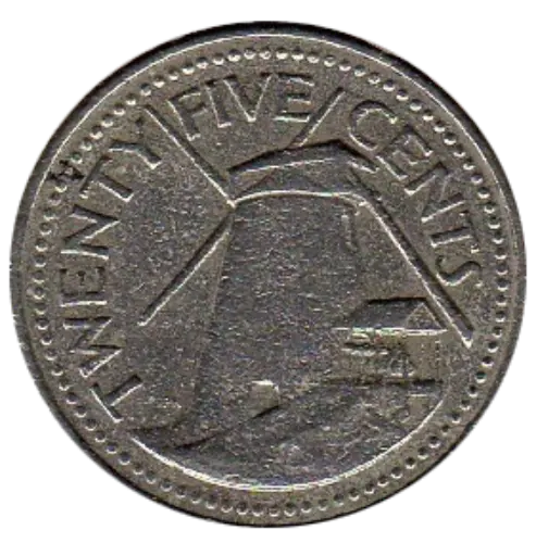 25 Cent Barbadian Dollar Coin Issued 1973 Front Accepted For Exchange