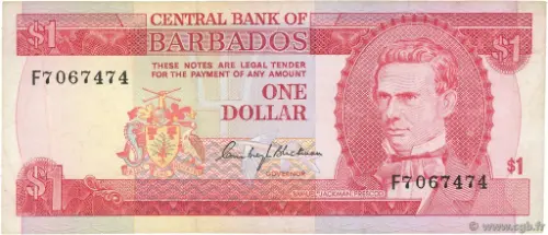 1 Barbados Dollar banknote  Front Issued 1973 Accepted For Exchange