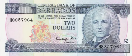 2 Barbados Dollar banknote Front Issued 1980 Accepted For Exchange
