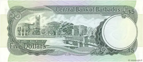 5 Barbados Dollar banknote  Front Issued 1976 Accepted For Exchange