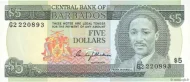 5 Barbados Dollar banknote  Front Issued 1976 Accepted For Exchange