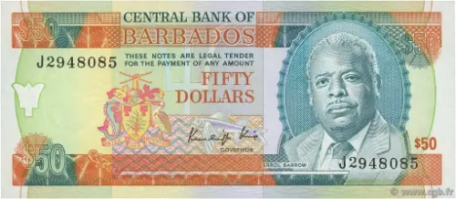 50 Barbados Dollar banknote  Front Issued 1989 Accepted For Exchange