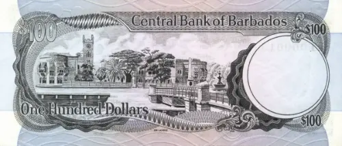 100 Barbados Dollar banknote  Front Issued 1973 Accepted For Exchange