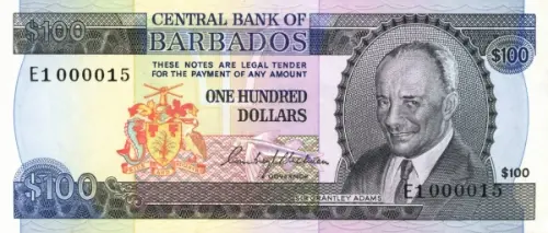 100 Barbados Dollar banknote  Front Issued 1973 Accepted For Exchange