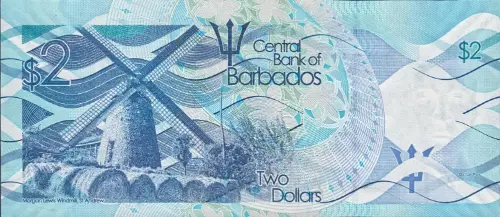 2 Barbadian Dollar Banknote (Morgan Lewis Windmill)  Issued 2013 Front Accepted For Exchange