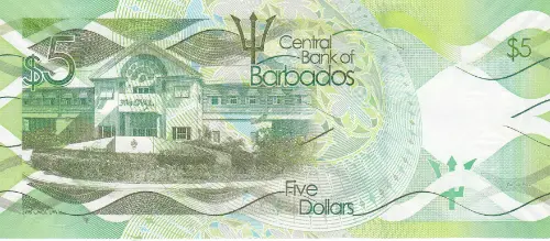 5 Barbadian Dollar Banknote (Three Ws Oval Cricket)  Issued 2013 Front Accepted For Exchange