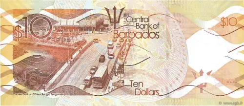 10 Barbadian Dollar Banknote (Charles Duncan O’Neal bridge) Issued 2013 Front Accepted For Exchange